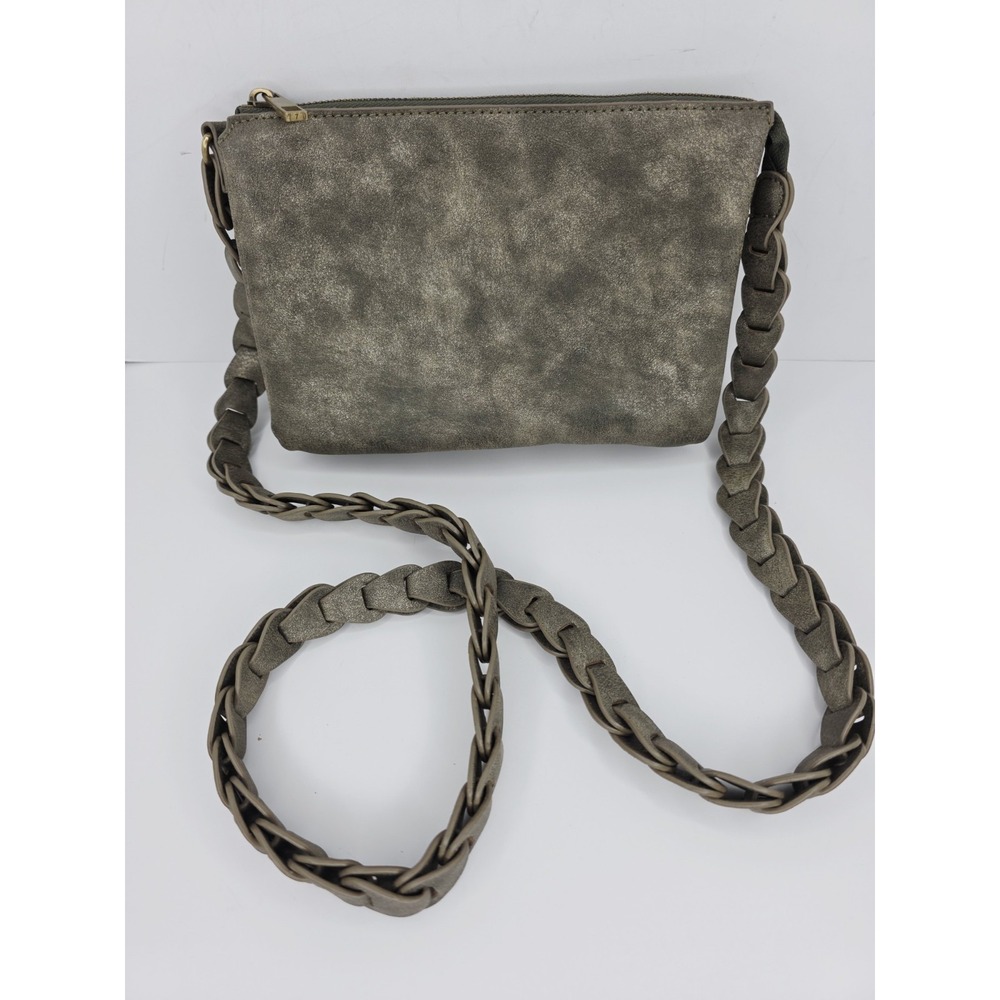 Olive Green ANTHROPOLOGIE Bag Purse Crossbody Braid Strap Boho Faux Leather